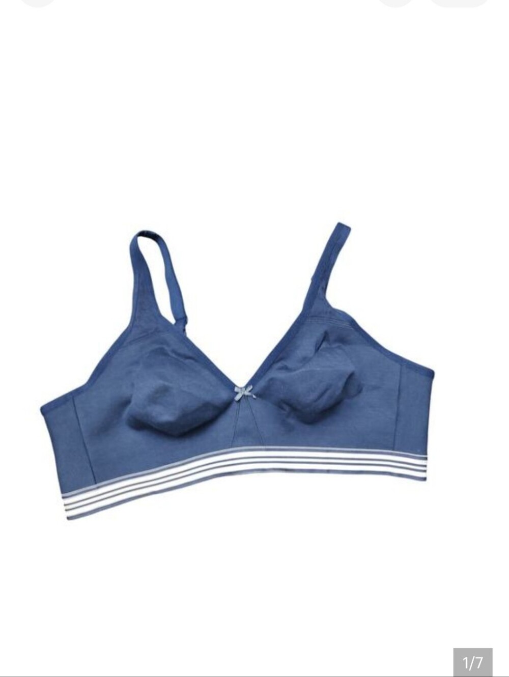 Cacique Navy Blue Cotton Blend with Sporty Striped Band Unlined Wireless Bra 44C